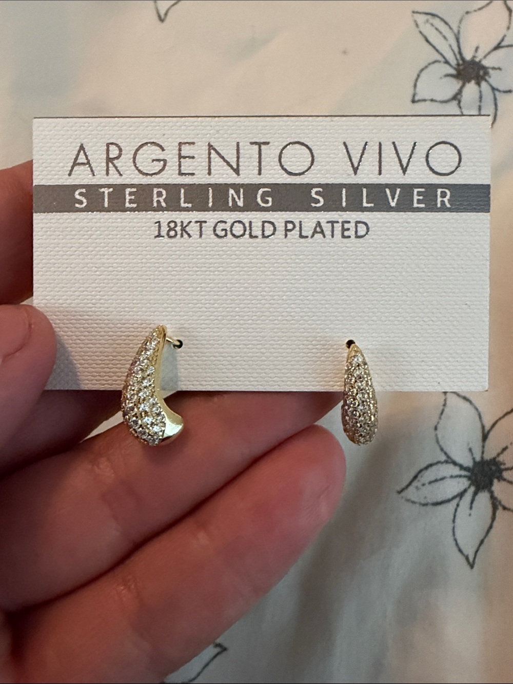 Argento Vivo Gold Pave Teardrop Sterling Silver Earrings